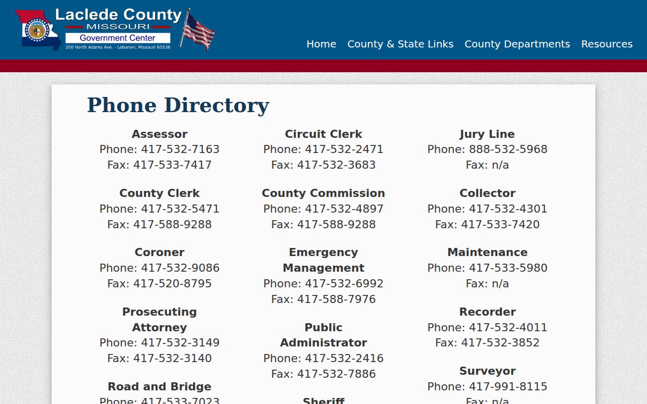 Official Laclede County phone directory for Conway routing