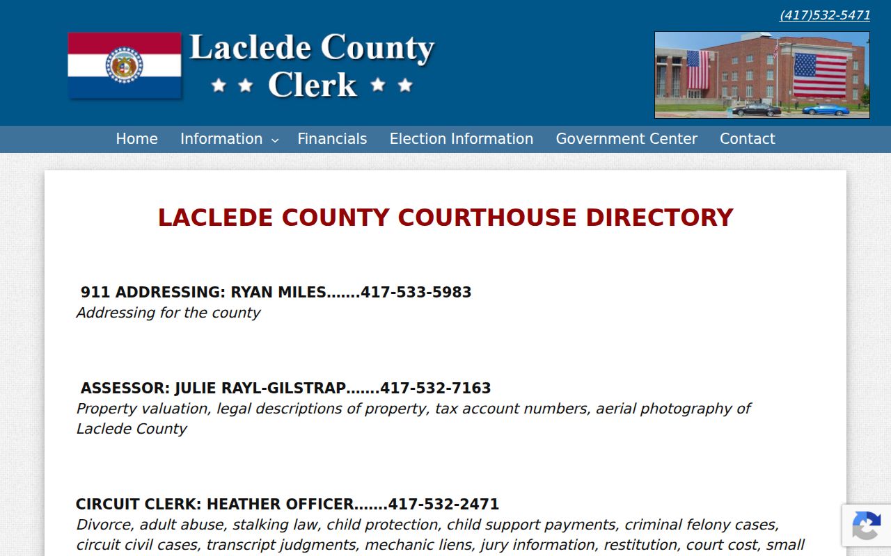 Laclede County courthouse directory showing Circuit Clerk responsibilities